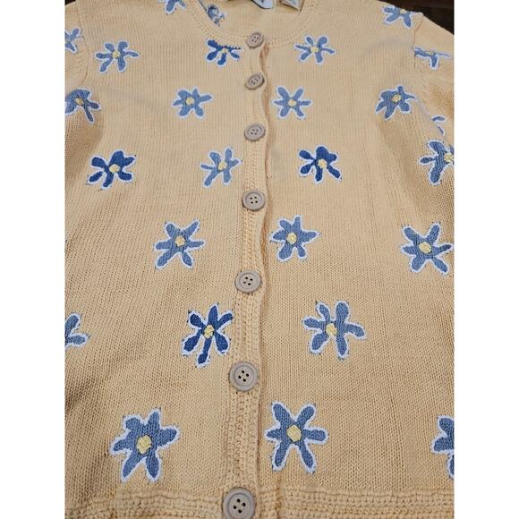 Vintage Orvis Floral Embroidered Butter Yellow Cardigan Sweater Sz S Cottagecore - Picture 3 of 6